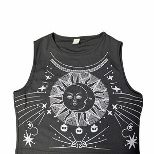 ROMWE Black Tank Top with White Sun & Celestial Graphic 2+1 free